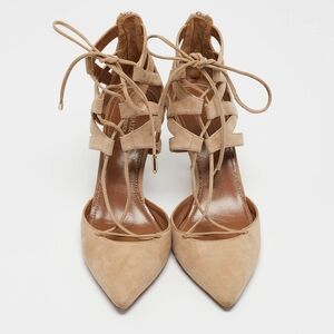 Aquazzura Beige Lace-Up Heels